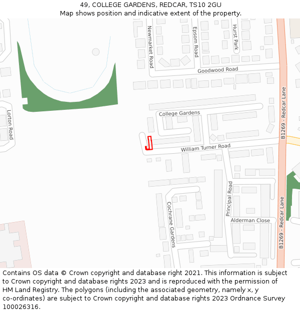 49, COLLEGE GARDENS, REDCAR, TS10 2GU: Location map and indicative extent of plot