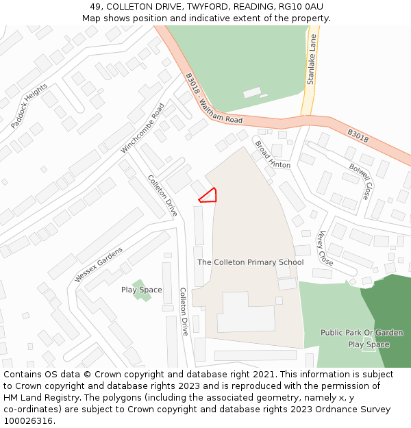 49, COLLETON DRIVE, TWYFORD, READING, RG10 0AU: Location map and indicative extent of plot