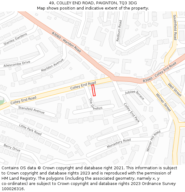 49, COLLEY END ROAD, PAIGNTON, TQ3 3DG: Location map and indicative extent of plot