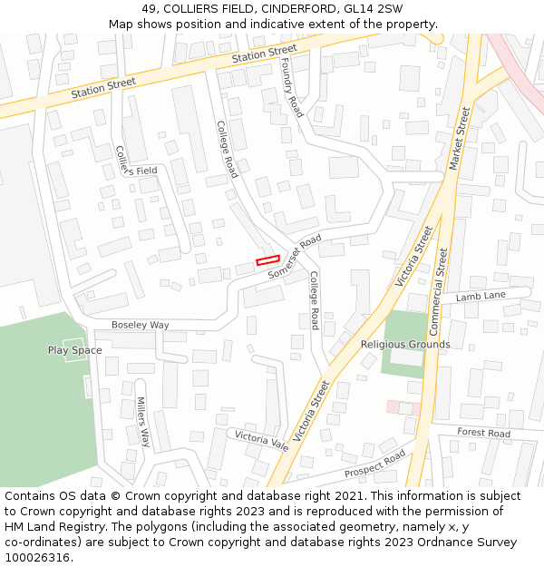 49, COLLIERS FIELD, CINDERFORD, GL14 2SW: Location map and indicative extent of plot