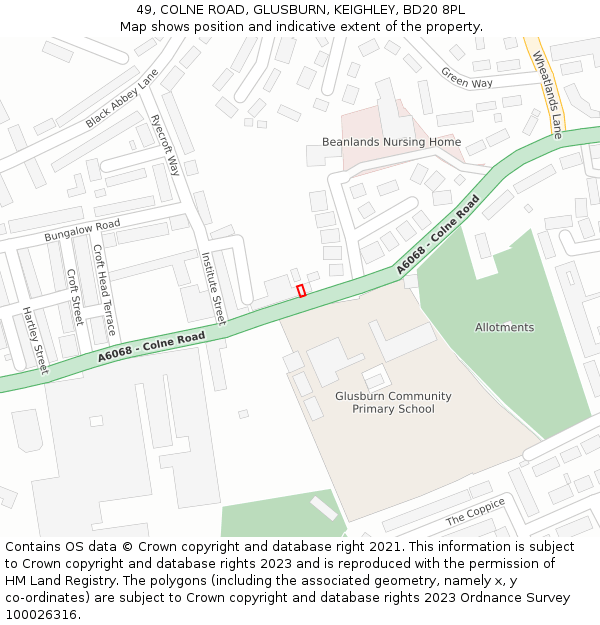 49, COLNE ROAD, GLUSBURN, KEIGHLEY, BD20 8PL: Location map and indicative extent of plot