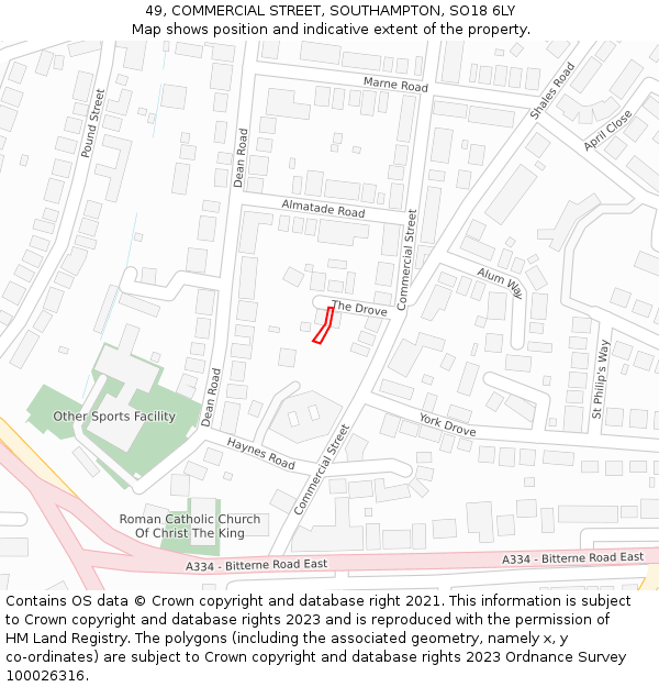 49, COMMERCIAL STREET, SOUTHAMPTON, SO18 6LY: Location map and indicative extent of plot