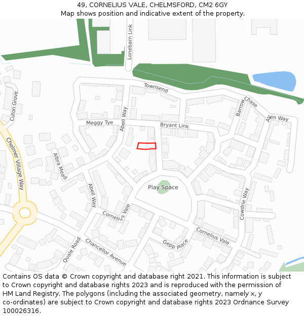 49, CORNELIUS VALE, CHELMSFORD, CM2 6GY: Location map and indicative extent of plot