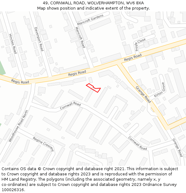 49, CORNWALL ROAD, WOLVERHAMPTON, WV6 8XA: Location map and indicative extent of plot