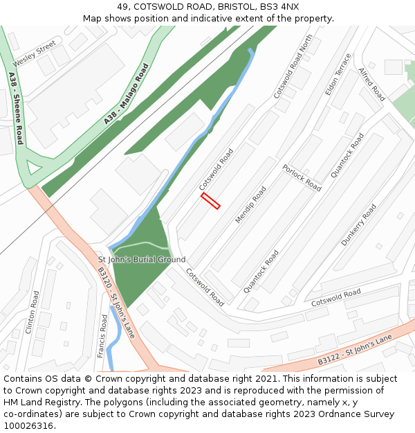 49, COTSWOLD ROAD, BRISTOL, BS3 4NX: Location map and indicative extent of plot