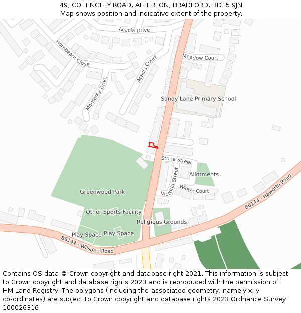 49, COTTINGLEY ROAD, ALLERTON, BRADFORD, BD15 9JN: Location map and indicative extent of plot