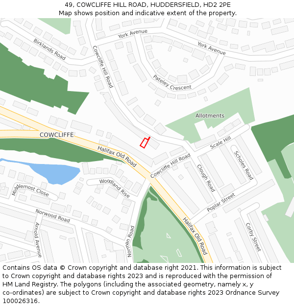49, COWCLIFFE HILL ROAD, HUDDERSFIELD, HD2 2PE: Location map and indicative extent of plot