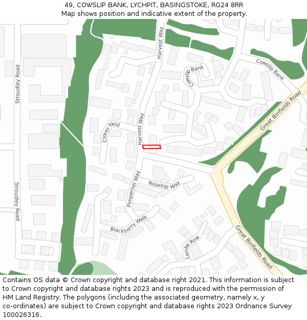 49, COWSLIP BANK, LYCHPIT, BASINGSTOKE, RG24 8RR: Location map and indicative extent of plot