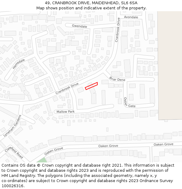 49, CRANBROOK DRIVE, MAIDENHEAD, SL6 6SA: Location map and indicative extent of plot