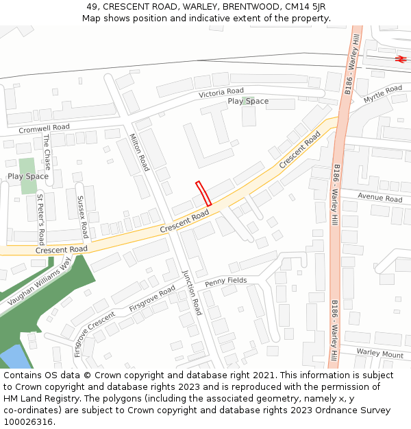 49, CRESCENT ROAD, WARLEY, BRENTWOOD, CM14 5JR: Location map and indicative extent of plot