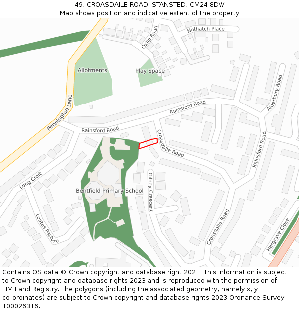 49, CROASDAILE ROAD, STANSTED, CM24 8DW: Location map and indicative extent of plot