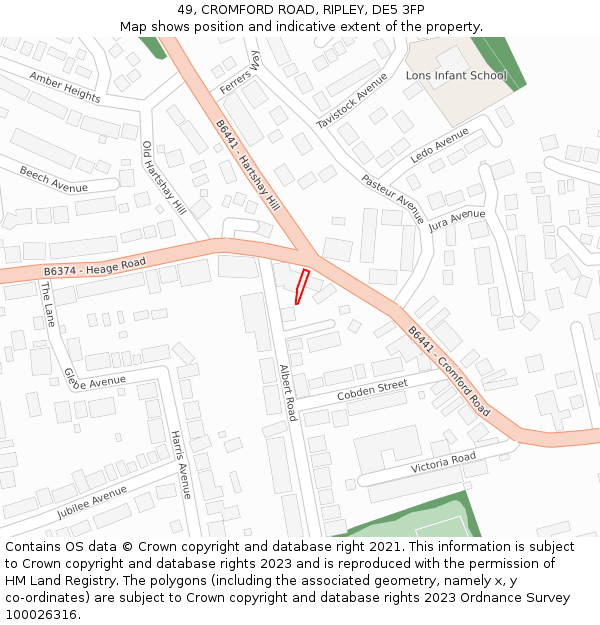 49, CROMFORD ROAD, RIPLEY, DE5 3FP: Location map and indicative extent of plot