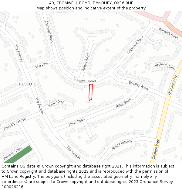 49, CROMWELL ROAD, BANBURY, OX16 0HE: Location map and indicative extent of plot