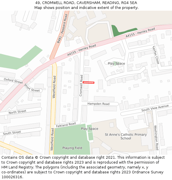 49, CROMWELL ROAD, CAVERSHAM, READING, RG4 5EA: Location map and indicative extent of plot