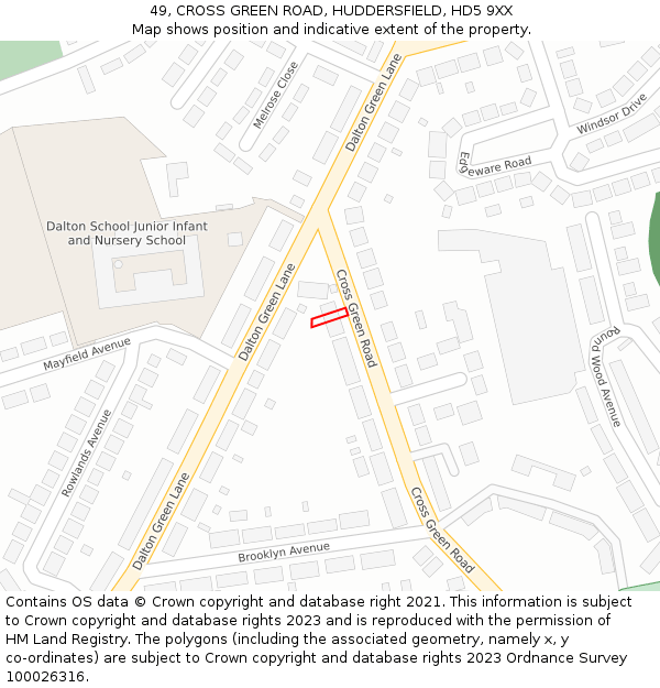 49, CROSS GREEN ROAD, HUDDERSFIELD, HD5 9XX: Location map and indicative extent of plot