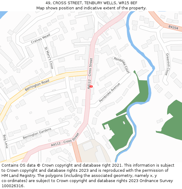 49, CROSS STREET, TENBURY WELLS, WR15 8EF: Location map and indicative extent of plot
