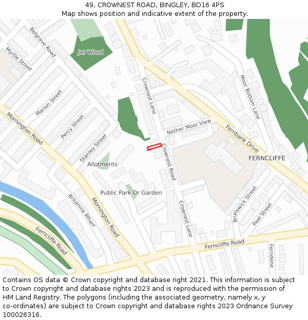49, CROWNEST ROAD, BINGLEY, BD16 4PS: Location map and indicative extent of plot
