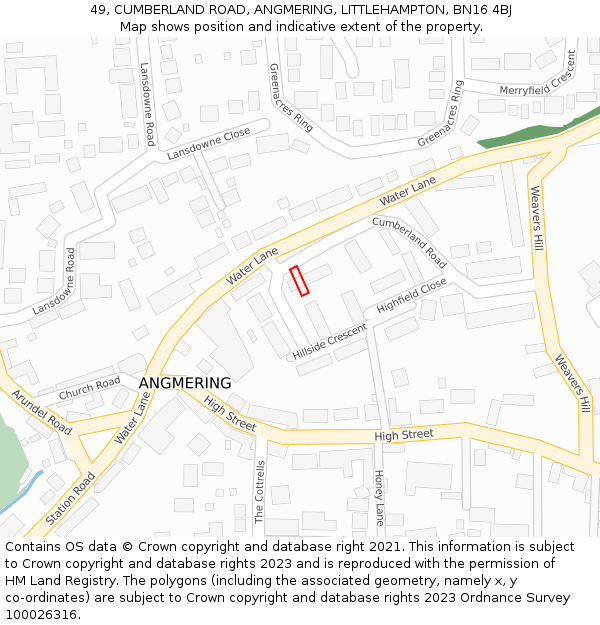 49, CUMBERLAND ROAD, ANGMERING, LITTLEHAMPTON, BN16 4BJ: Location map and indicative extent of plot