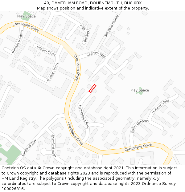 49, DAMERHAM ROAD, BOURNEMOUTH, BH8 0BX: Location map and indicative extent of plot