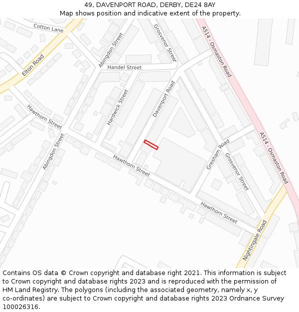 49, DAVENPORT ROAD, DERBY, DE24 8AY: Location map and indicative extent of plot