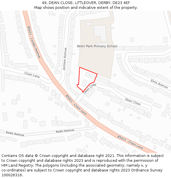 49, DEAN CLOSE, LITTLEOVER, DERBY, DE23 4EF: Location map and indicative extent of plot
