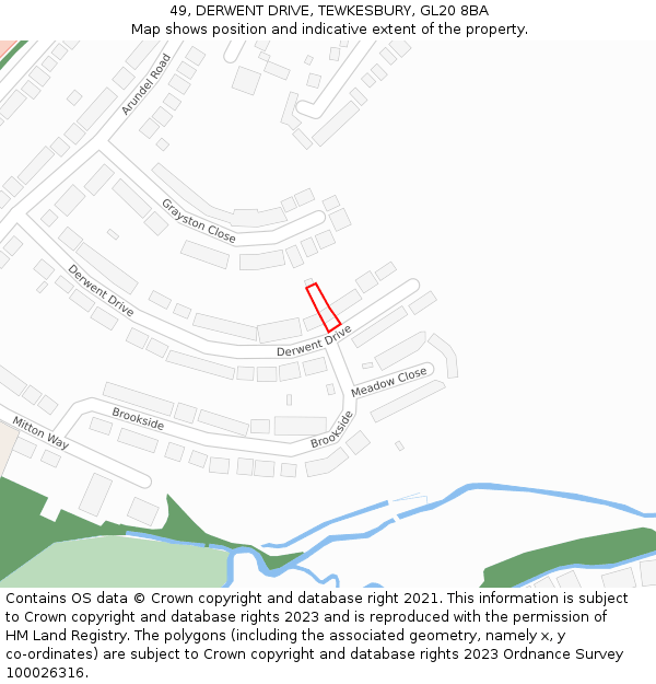 49, DERWENT DRIVE, TEWKESBURY, GL20 8BA: Location map and indicative extent of plot