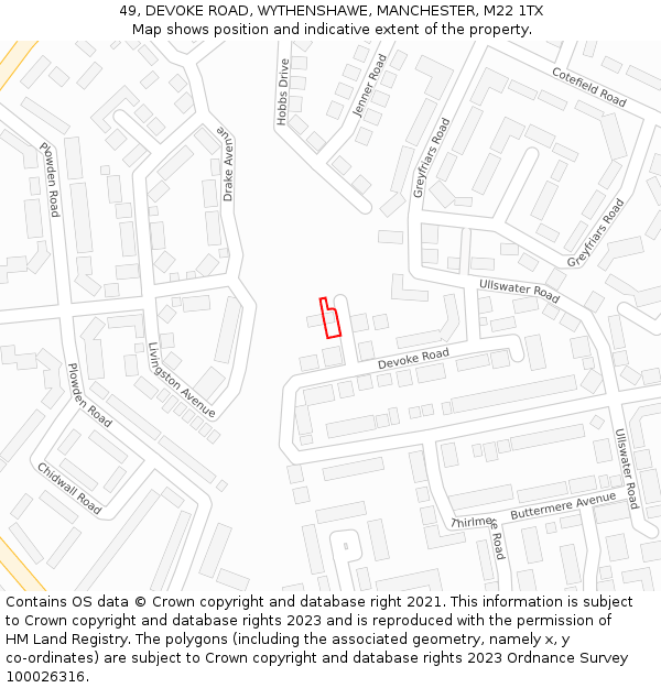 49, DEVOKE ROAD, WYTHENSHAWE, MANCHESTER, M22 1TX: Location map and indicative extent of plot