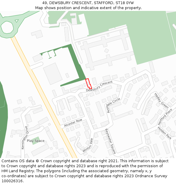 49, DEWSBURY CRESCENT, STAFFORD, ST18 0YW: Location map and indicative extent of plot