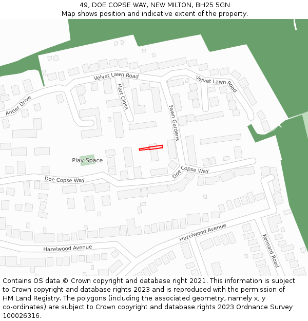 49, DOE COPSE WAY, NEW MILTON, BH25 5GN: Location map and indicative extent of plot