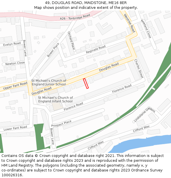 49, DOUGLAS ROAD, MAIDSTONE, ME16 8ER: Location map and indicative extent of plot