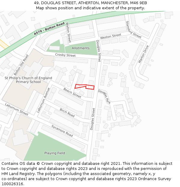 49, DOUGLAS STREET, ATHERTON, MANCHESTER, M46 9EB: Location map and indicative extent of plot