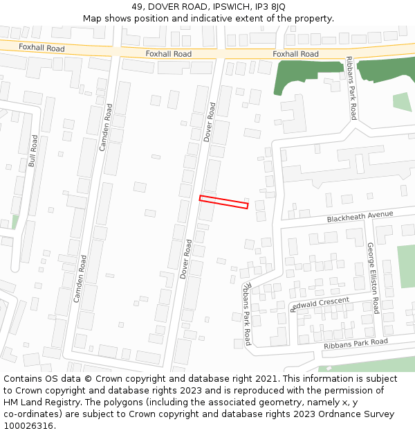 49, DOVER ROAD, IPSWICH, IP3 8JQ: Location map and indicative extent of plot