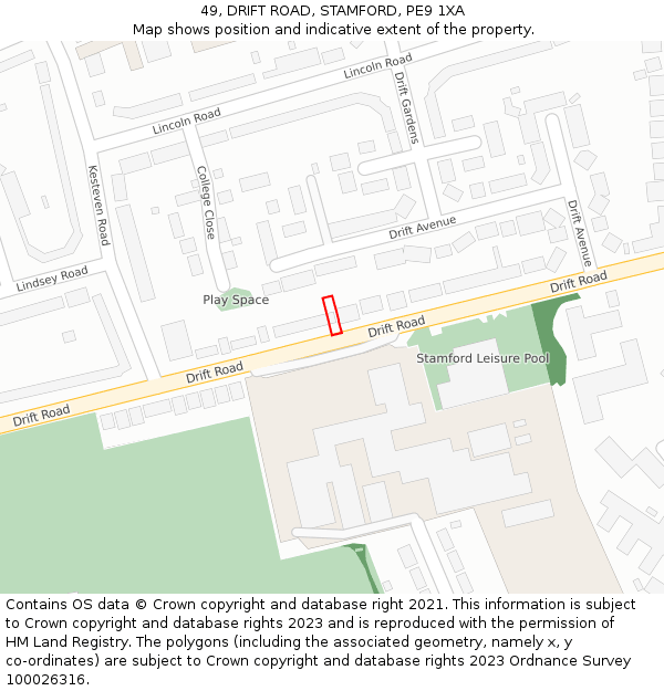 49, DRIFT ROAD, STAMFORD, PE9 1XA: Location map and indicative extent of plot