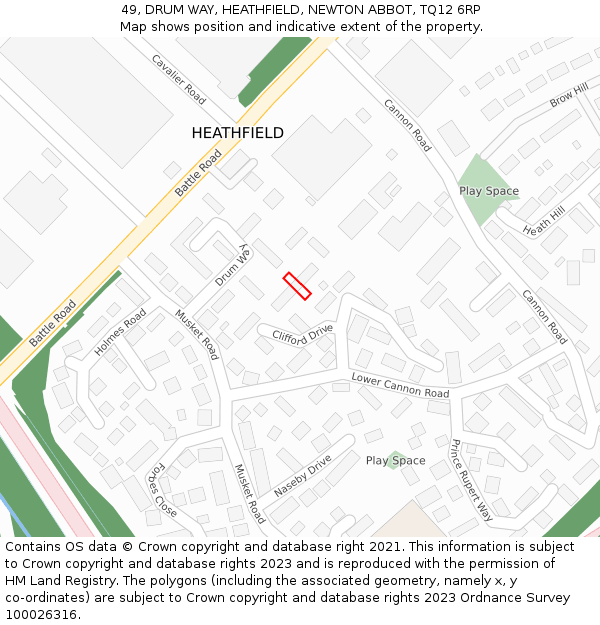 49, DRUM WAY, HEATHFIELD, NEWTON ABBOT, TQ12 6RP: Location map and indicative extent of plot