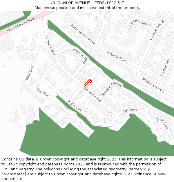 49, DUNLOP AVENUE, LEEDS, LS12 6LE: Location map and indicative extent of plot