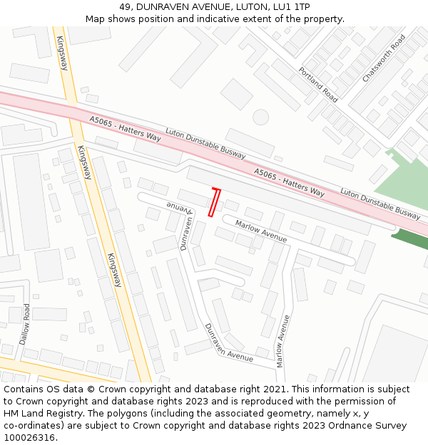 49, DUNRAVEN AVENUE, LUTON, LU1 1TP: Location map and indicative extent of plot