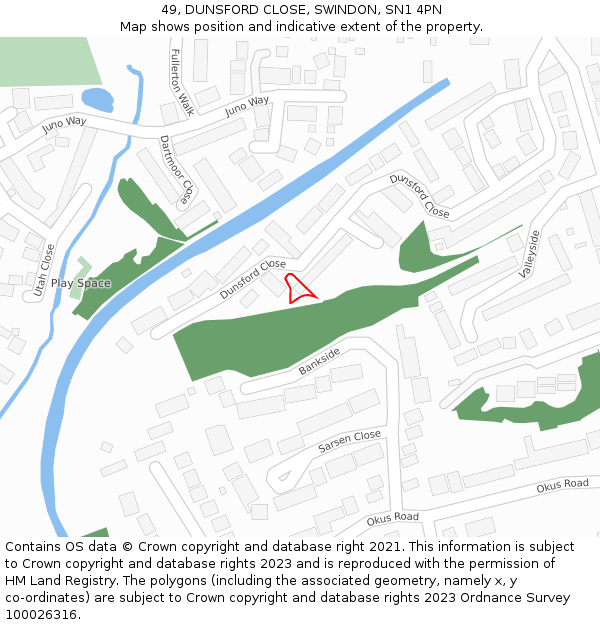 49, DUNSFORD CLOSE, SWINDON, SN1 4PN: Location map and indicative extent of plot