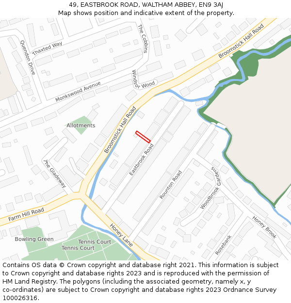 49, EASTBROOK ROAD, WALTHAM ABBEY, EN9 3AJ: Location map and indicative extent of plot