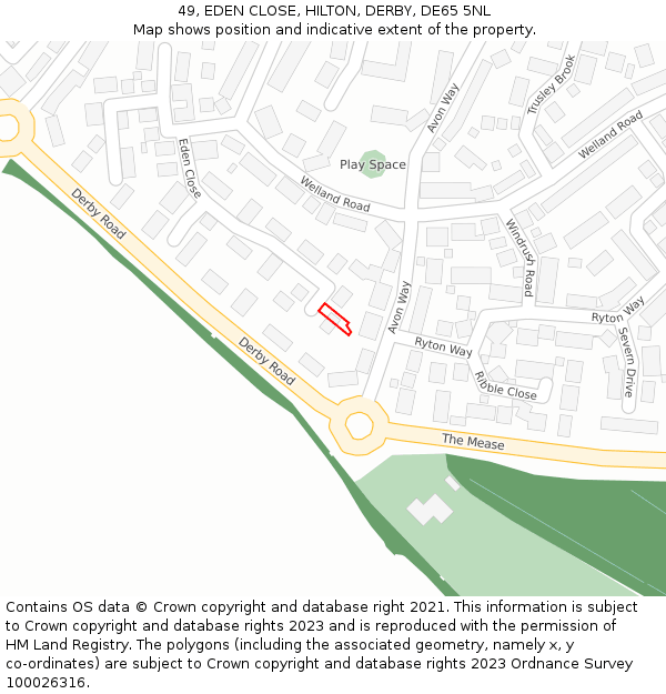 49, EDEN CLOSE, HILTON, DERBY, DE65 5NL: Location map and indicative extent of plot