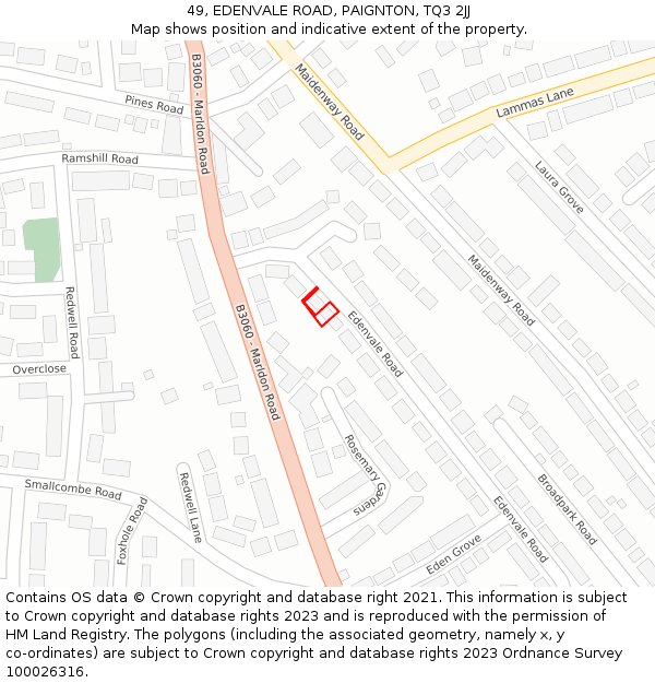 49, EDENVALE ROAD, PAIGNTON, TQ3 2JJ: Location map and indicative extent of plot
