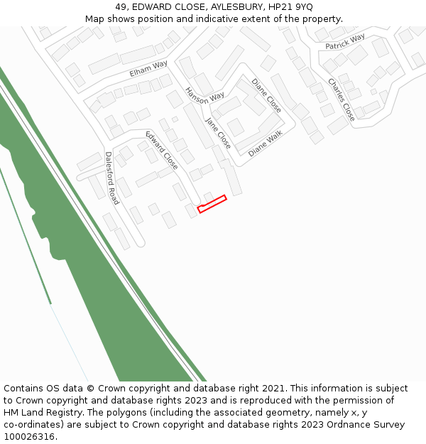 49, EDWARD CLOSE, AYLESBURY, HP21 9YQ: Location map and indicative extent of plot
