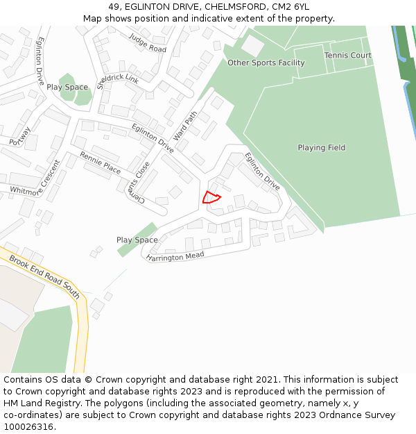 49, EGLINTON DRIVE, CHELMSFORD, CM2 6YL: Location map and indicative extent of plot