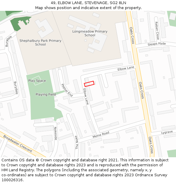 49, ELBOW LANE, STEVENAGE, SG2 8LN: Location map and indicative extent of plot