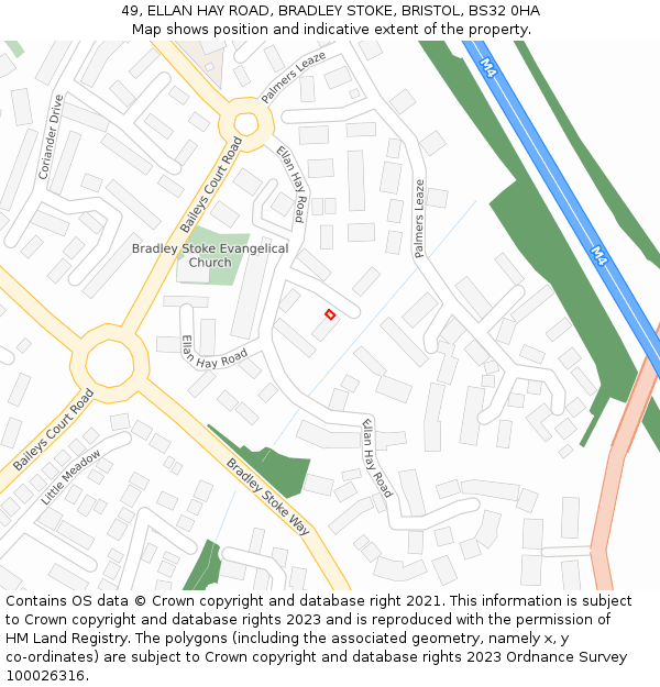 49, ELLAN HAY ROAD, BRADLEY STOKE, BRISTOL, BS32 0HA: Location map and indicative extent of plot