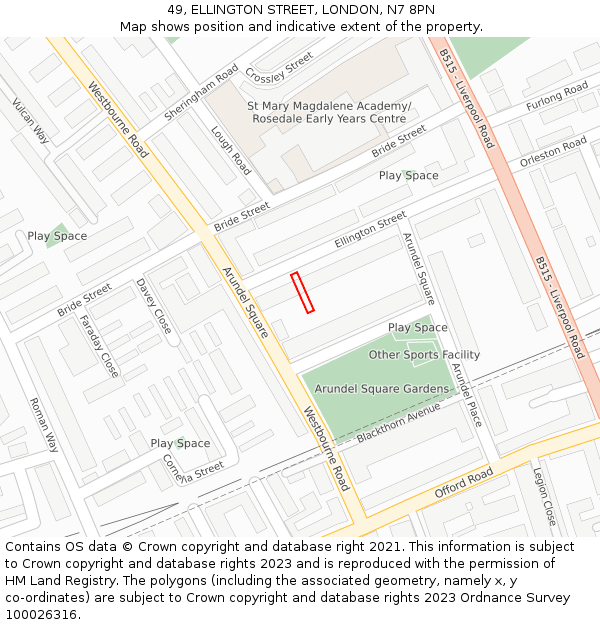 49, ELLINGTON STREET, LONDON, N7 8PN: Location map and indicative extent of plot