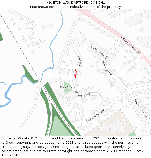 49, ETON WAY, DARTFORD, DA1 5HL: Location map and indicative extent of plot