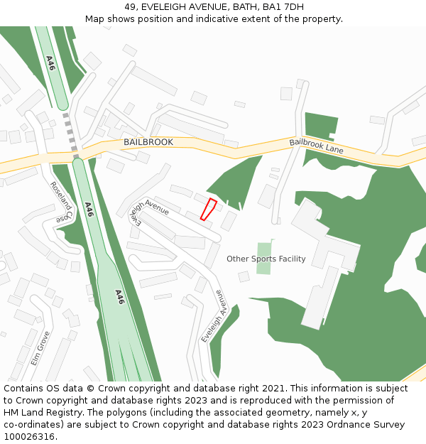 49, EVELEIGH AVENUE, BATH, BA1 7DH: Location map and indicative extent of plot