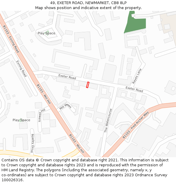 49, EXETER ROAD, NEWMARKET, CB8 8LP: Location map and indicative extent of plot
