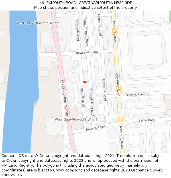 49, EXMOUTH ROAD, GREAT YARMOUTH, NR30 3DP: Location map and indicative extent of plot