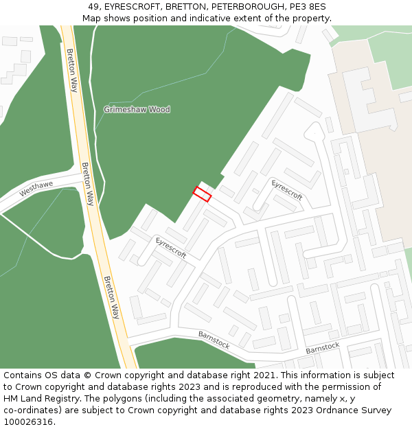 49, EYRESCROFT, BRETTON, PETERBOROUGH, PE3 8ES: Location map and indicative extent of plot